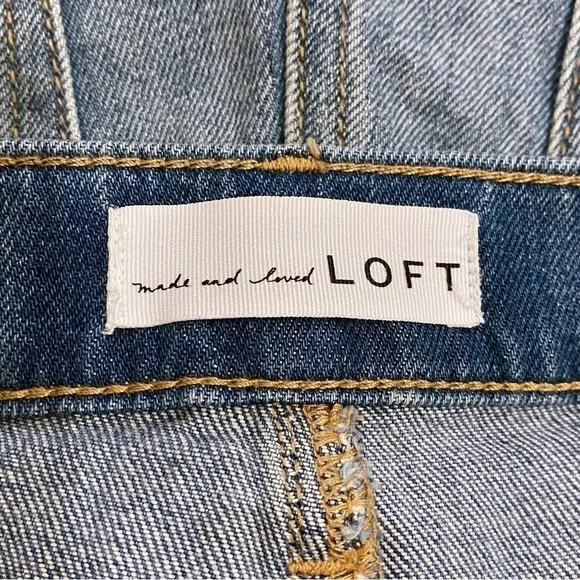 Loft | Frayed Denim Cut Off Shorts Embroidery Size 25/0 - Picture 5 of 7